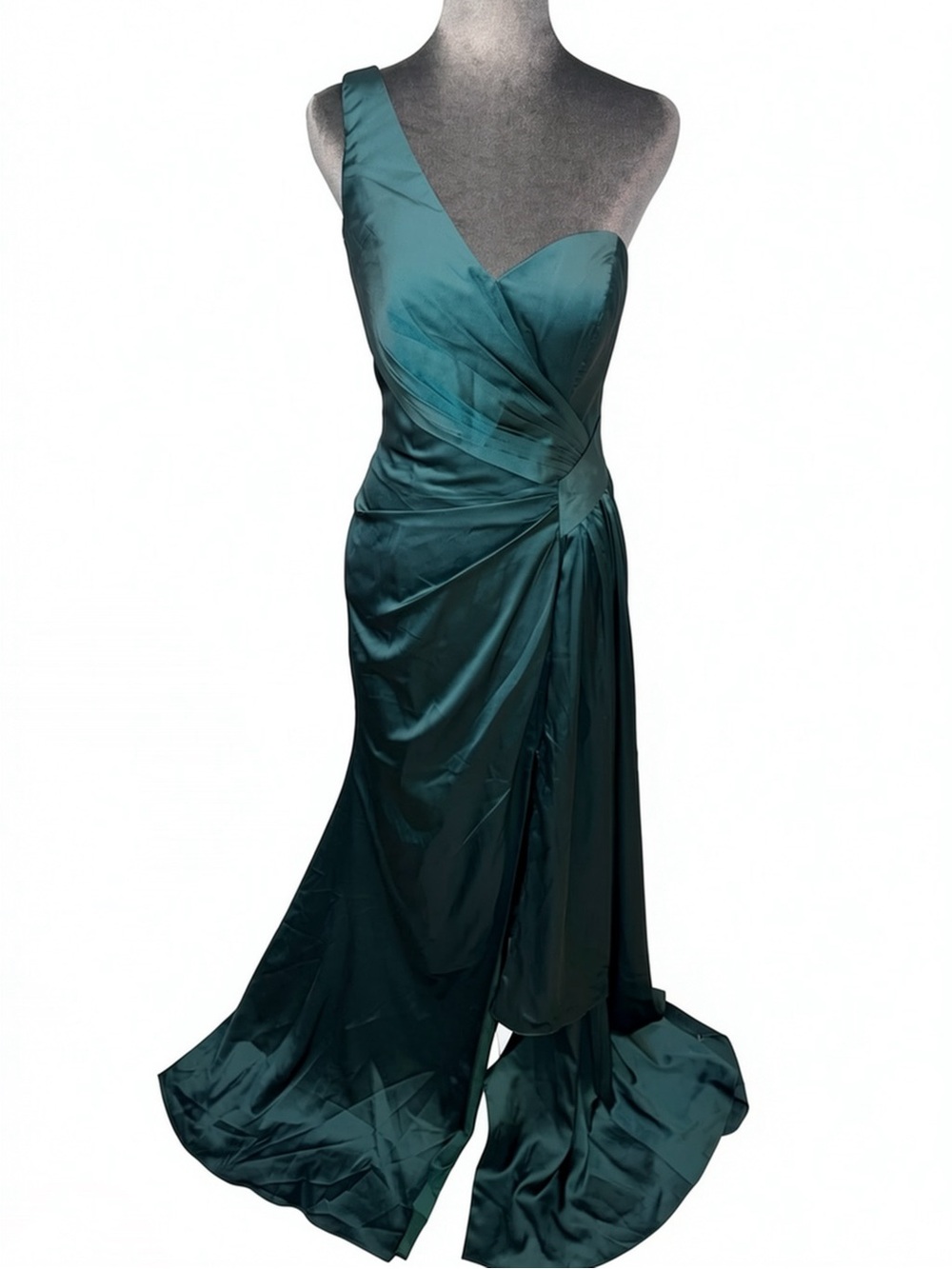 Hebeos Emerald Green Satin One Shoulder Formal Maxi Dress Gown Size 6 NWOT